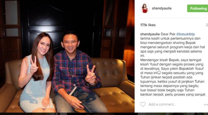 Shandy Aulia berikan semangat dan dukungan kepada Ahok. (Instagram @shandyaulia)