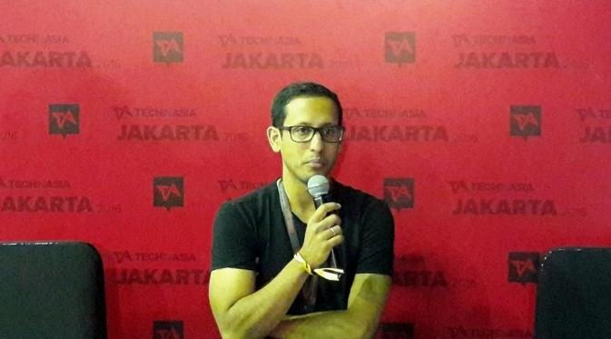CEO dan Founder Go-Jek, Nadiem Makarim, menjadi pembicara di ajang Tech in Asia Jakarta 2016. Liputan6.com/Agustinus Mario Damar