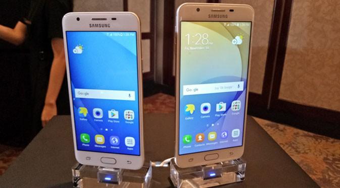 Jajaran seri Samsung Galaxy J Prime yang baru diumumkan. (Liputan6.com/ Agustin Setyo Wardani)