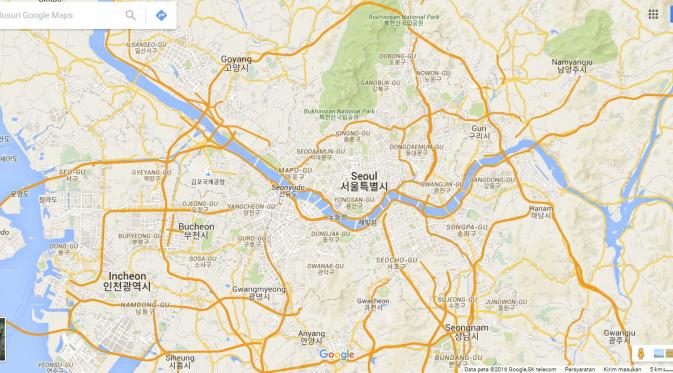 Ilustrasi: Peta Korea Selatan di Google Maps (Sumber: Screenshoot)