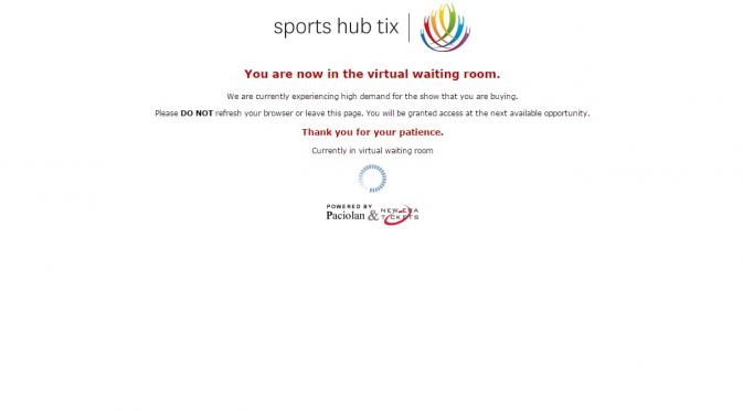 Ruang tunggu virtual saat memasuki situs penjual tiket resmi konser Coldplay di Singapura. (Foto: bintang.com/Fitri Andiani)