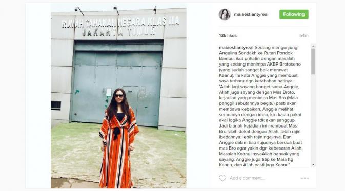 Maia Estianty kembali kunjungi Angelina Sondakh di Rutan Pondok Bambu [foto: instagram]