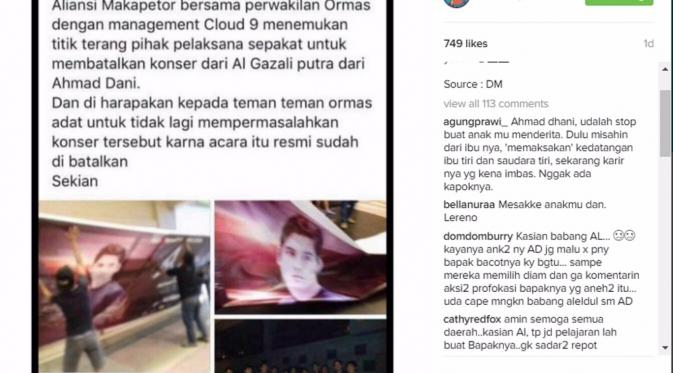 Konser Al Ghazali ditolak di Manado. (Instagram/thereal_jenk_kelin)