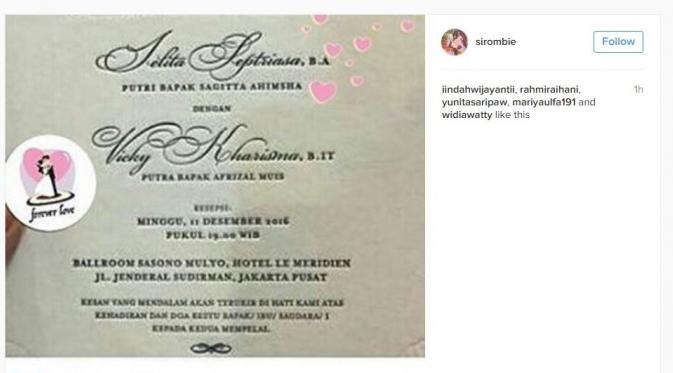 undangan pernikahan Acha Septriasa dan Vicky Kharisma