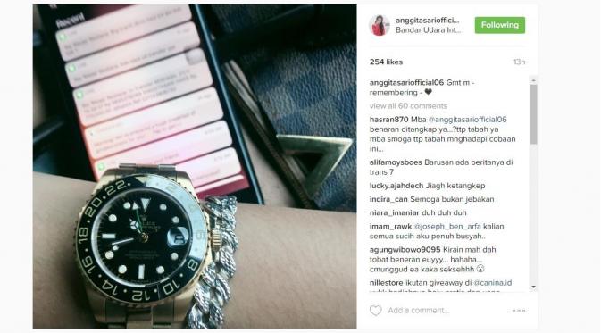 Unggahan Anggita Sari di Instagram usai dikabarkan ditangkap polisi.