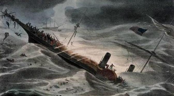 Ilustrasi tenggelamnya SS Central America (National Maritime Museum)