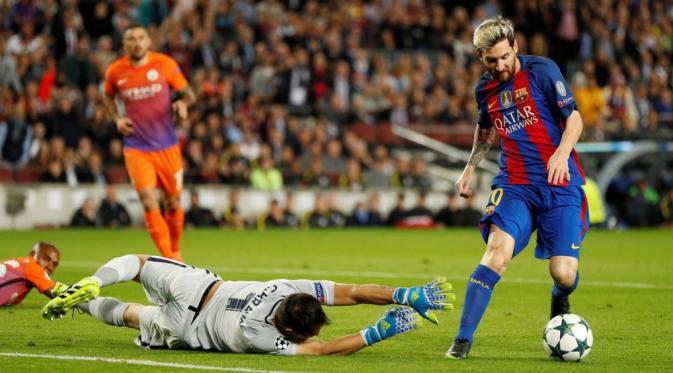 Di La Liga Spanyol, Lionel Messi sudah mencetak 26 hattrick bersama Barcelona. (Action Images via Reuters/John Sibley).