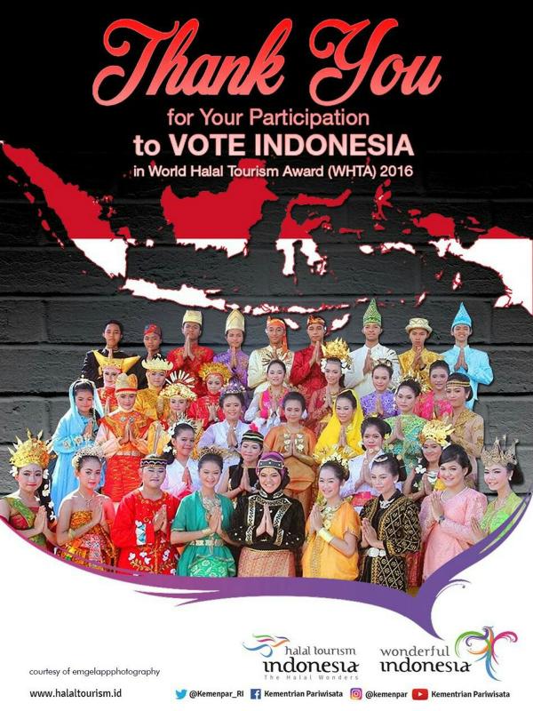 Vote Indonesia di World Hala Tourism Award (WHTA) 2016.