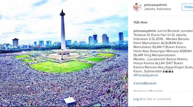 Syahrini ikut berpartisipasi aksi damai 212 (Instagram)