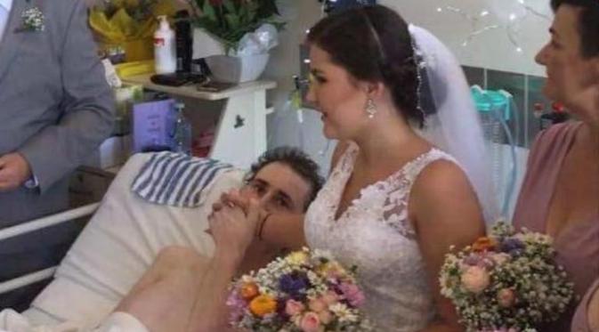 Pernikahan Kailem dan Brandi-Lee berlangsung di kamar perawatan. (Foto: Facebook.com/brandiwadwell)