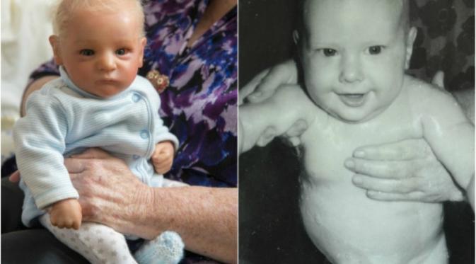 Boneka bayi yang mirip Greg ketika masih bayi (Foto Metro)