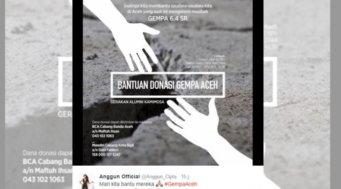 Anggun C Sasmi ajak masyarakat untuk memberikan donasi untuk gempa Aceh (Foto:Instagram)