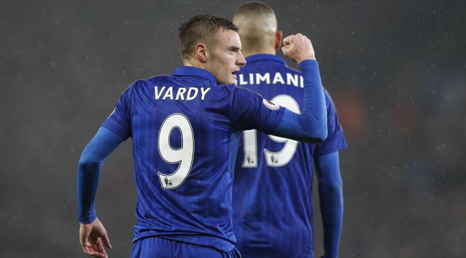 Jamie Vardy cetak hattrick ke gawang Manchester City dalam lanjutan Liga Inggris. (Reuters / Darren Staples)