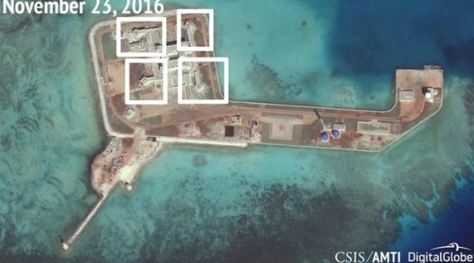 Gambar satalit pengerahan senjata di Laut China Selatan oleh China (Foto:AMTI)