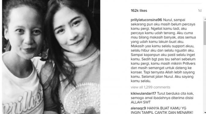 Kenangan Prilly Latuconsina bersama Nurul, penggemarnya yang meninggal dunia. (Instagram @prillylatuconsina)