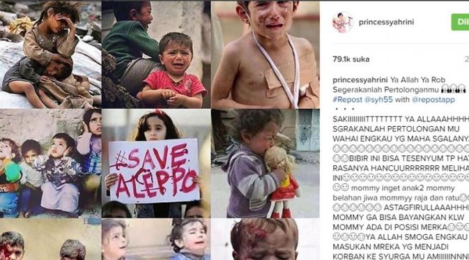 Lihat penderitaan anak-anak Aleppo, Syahrini sedih (Foto:Instagram)