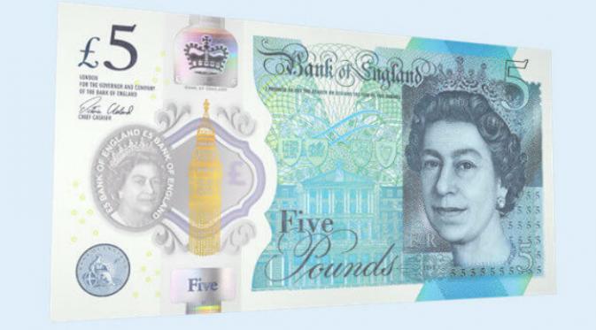 Pecahan uang 5 pound sterling yang baru (Bank of England)
