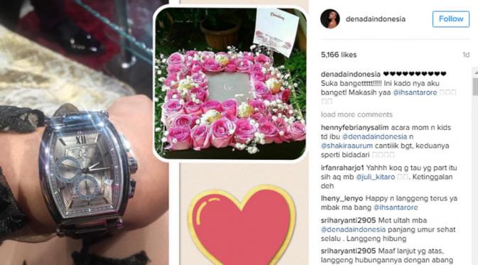 Ihsan Tarore memberikan jam tangan untuk Denada di hari ulang tahunnya. (Instagram/denadaindonesia)