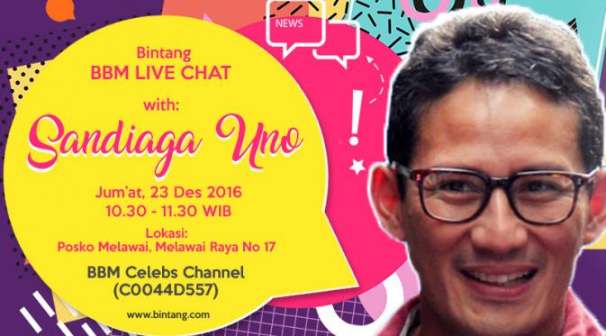 Sandiaga Uno meluangkan waktu untuk BBM Celebs Chat. (Ibang/Bintang.com)