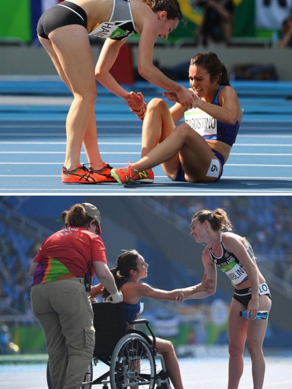 Pelari di Olimpiade bantu sesama peserta yang terjatuh menjelang garis finish. (Via: boredpanda.com)