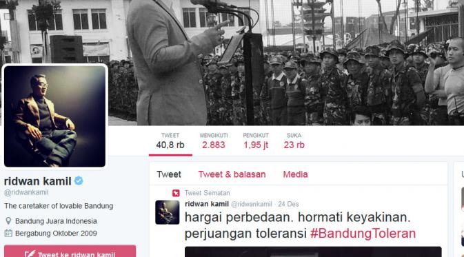 Akun twitter Wali Kota Bandung Ridwan Kamil di banjir followers