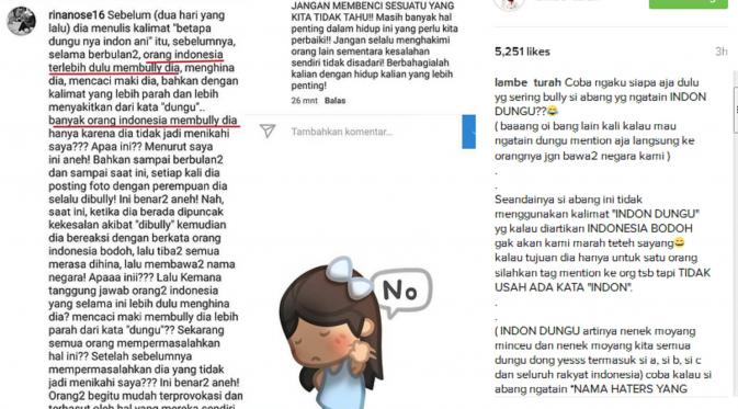 Tanggapan Rina Nose soal polemik Fakhrul Razi. (Instagram/lambe_turah)