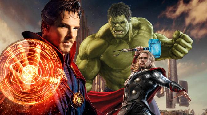 Doctor Strange, Hulk, dan Thor dari film superhero Marvel. (Coming Soon)