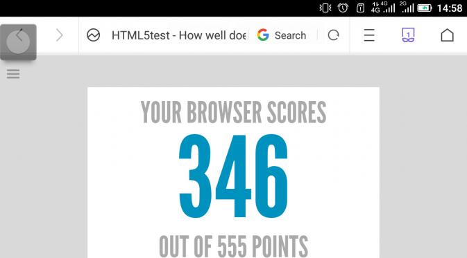 Performa UC Browser di Html5test. Liputan6.com/Mochamad Wahyu Hidayat