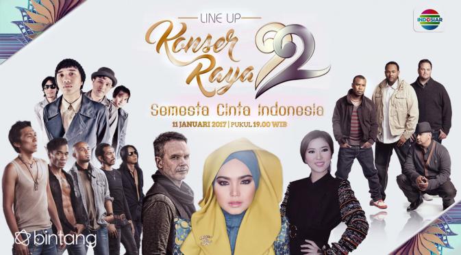 Mulai dari Rick Price, Siti Nurhaliza hingga Lesti D'Academy, simak lineup lengkap Konser Raya HUT Indosiar 22. (Desain: Muhammad Iqbal Nurfajri/Bintang.com)