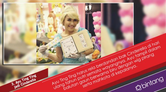 Ayu Ting Ting Jadi Cinderella di Pesta Ulang Tahun Bilqis. (Foto: Instagram/@photoboothjam, Desain: Nurman Abdul Hakim/Bintang.com)