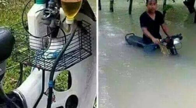 Heboh, Video Pengendara Motor Asik Menerobos Banjir 1,5 Meter | foto : facebook