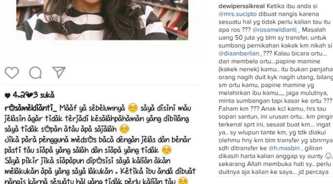 Dewi Perssik ungkapan masalah keluarga di medsos (Foto: Instagram)