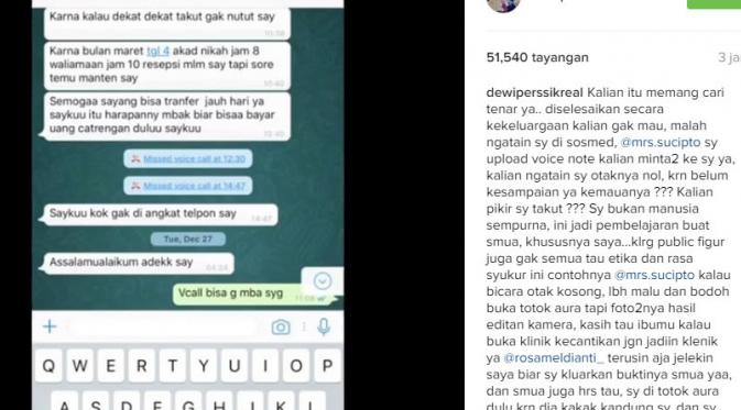 Dewi Perssik unggah perkacapannya dengan sang kakak, dan keponakan (Foto: Instagram)