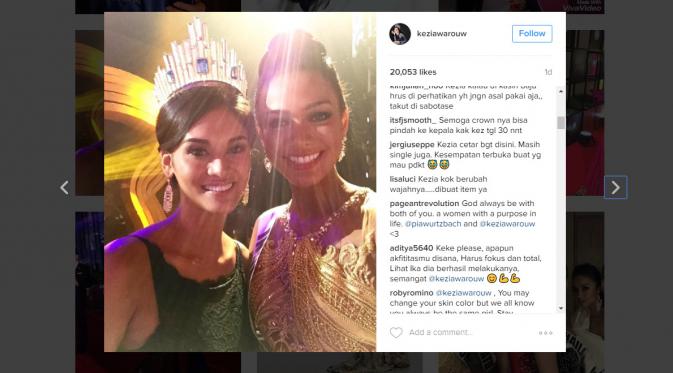 Kezia saat berfoto bersama dengan Miss Universe 2015, Pia Alonzo (foto : instagram.com)