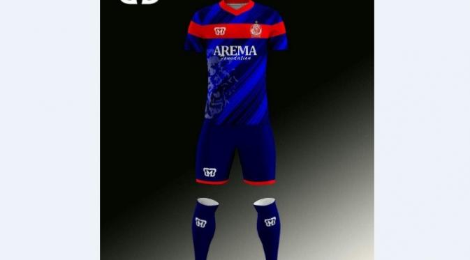 Desain jersey Arema Indonesia untuk menghadapi kompetisi musim depan. (Bola.com/Iwan Setiawan)