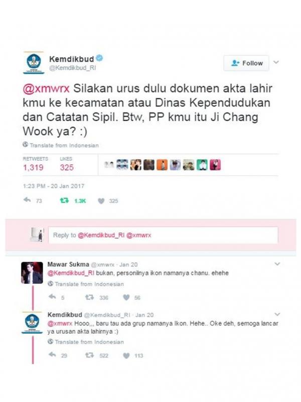 Convo antara admin Kemdikbud dan follower. (Via: twitter.com)