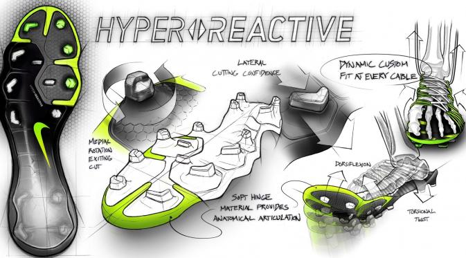 Sketchbook teknologi dalam Nike Hypervenom III. (Dok. Nike). 