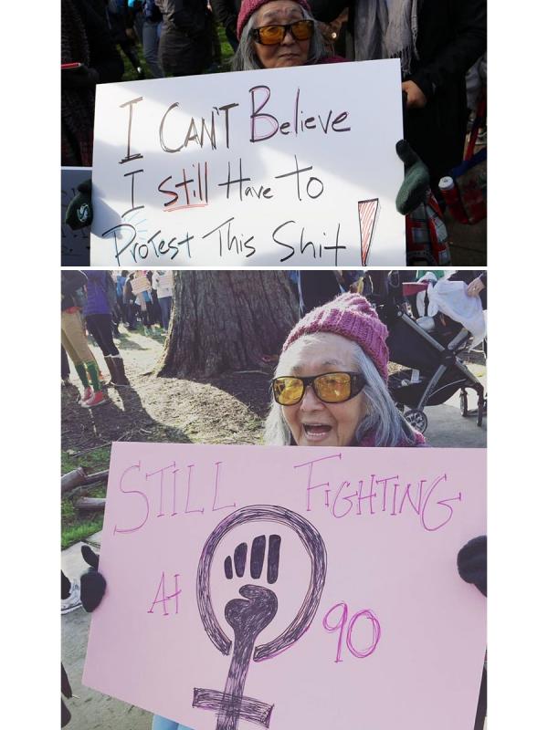 Usia tak menghalangi mereka untuk ikut membela hak-hak perempuan. (Via: boredpanda.com)