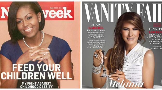 Pose Melania Trump di sampul majalah Vanity Fair dibandingkan dengan Michelle Obama (Twitter)