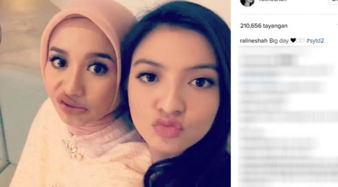 Laudya Cynthia Bella dan Raline Shah kompak perlihatkan wajah bebek (Foto: Instagram)