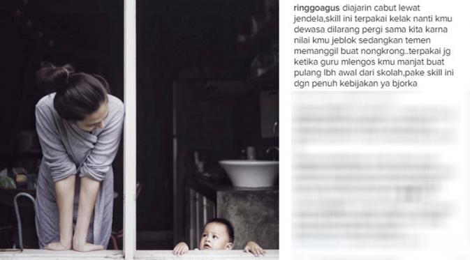 Ringgo Agus Rahman sejak dini mengajarkan banyak hal pada putranya, Bjorka (Foto: Instagram)