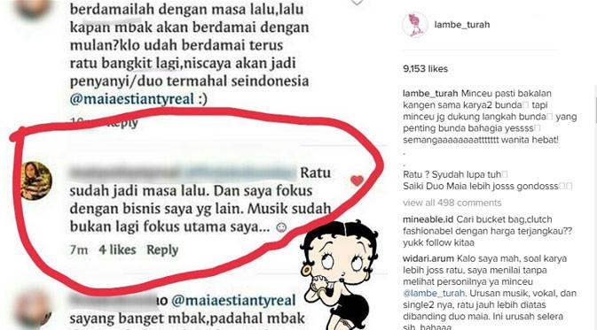 Komentar Maia Estianty soal Ratu. (via instagram.com/lambe_turah)