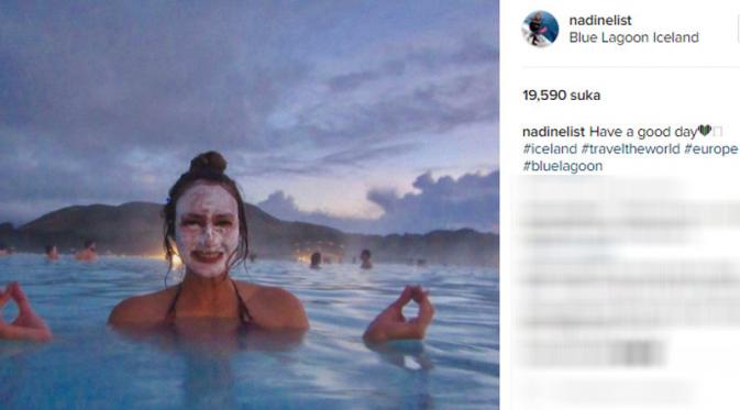 Nadine Chandrawinata lakukan perawatan wajah di Blue Lagoon, Iceland (Foto: Instagram)