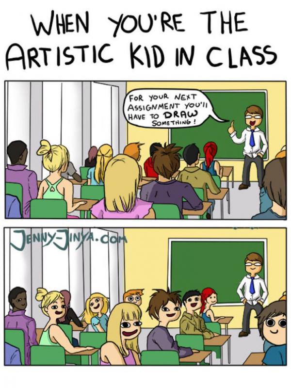 Ketika kamu adalah satu-satunya murid yang seni banget di kelas. (Via: boredpanda.com)