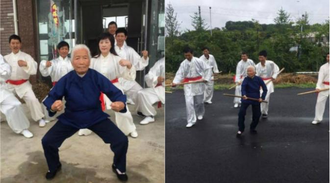 Seorang nenek belajar Kung Fu sejak berusia 4 tahun itu terkadang masih memamerkan kemampuannya kepada staf atau sesama warga desa. (Sumber NetEase)