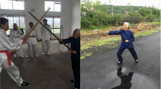 Seorang nenek belajar Kung Fu sejak berusia 4 tahun itu terkadang masih memamerkan kemampuannya kepada staf atau sesama warga desa. (Sumber NetEase)