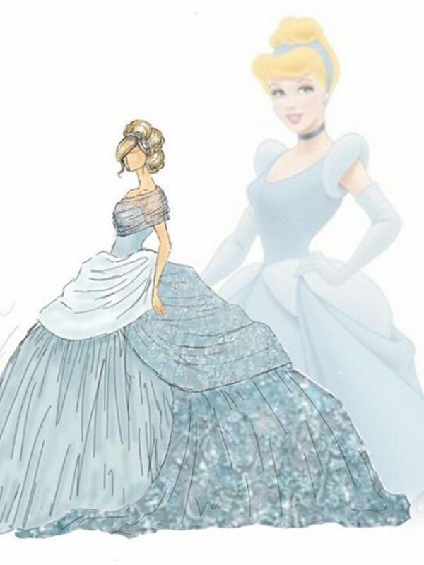Desain ilustrasi fashion putri Disney Cinderella yang dibuat oleh Michael Anthony. Sumber: mymodernmet.com.