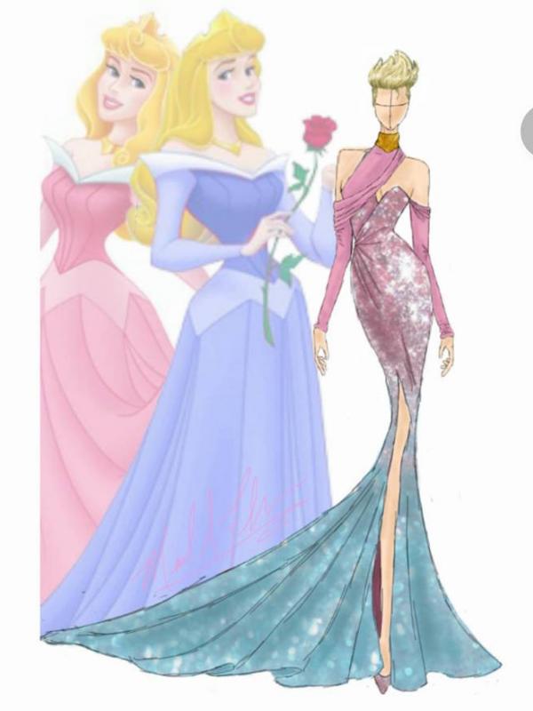 Desain ilustrasi fashion putri Disney Aurora yang dibuat oleh Michael Anthony. Sumber: mymodernmet.com.