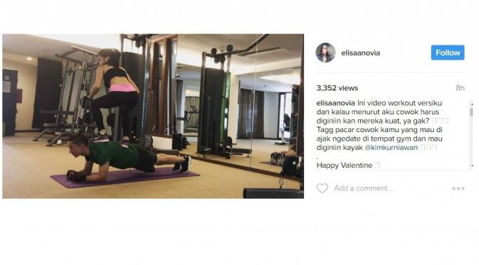 Gelandang Persib Bandung Kim Kurniawan mengabiskan Hari Valentine 2017 dengan berolahraga bersama Elisa Novia. (Instagram)