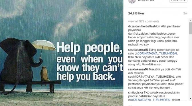 Postingan Julia Perez tentang saling membantu terhadap sesama. (Instagram @juliaperrez)